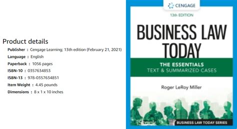 PatrickCatherine [REQUEST] <b>Business</b> <b>Law</b> <b>Today</b>, The Essentials Text and Summarized Cases <b>13th</b> <b>Edition</b> By Roger LeRoy Miller Print ISBN 9780357635223, 0357635221 eText ISBN 9780357635377, 035763537X 1 7 comments Best Top New Controversial Q&A Posted by u/PatrickCatherine - 1 vote and 7 comments. . Business law today 13th edition reddit